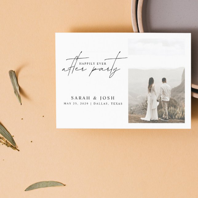 2 Foto som tur är allt efter att bröllopet i Party Meddelande (Our Fairy Tale Continues... Join Us for Our Happily Ever After Party! 🌟🍾)