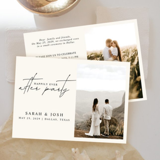 2 Foto som tur är allt efter att Cream bröllopet t Meddelande (Easily personalize these cream wedding reception invites with your photos and details!)