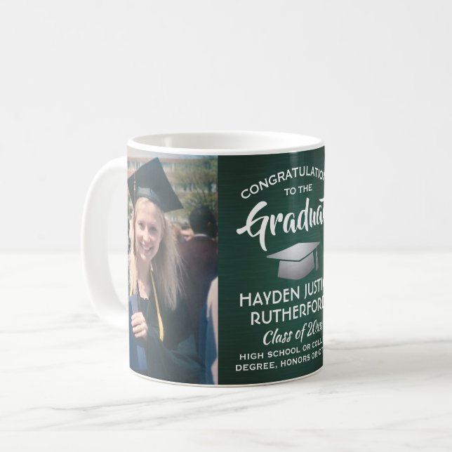 2 Foto Studenten Brushed Mörk grönt Silver Kaffemugg (Framsida vänster)