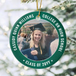 2 Foto Studenten Elegant Modern Grönt och Vit Julgransprydnad Keramik<br><div class="desc">Minneshögtidlighålla student prestation med en elegant grönt och vit anpassningsbar två foto runt studenten julprydnad. Bilder och all text är enkla att anpassa och kan vara olika framtill och bakåt. (IMAGE & TEXT DESIGN TIPS: 1) Lägg till blanksteg i början eller slutet om du vill justera skrivläget. 2) Om du...</div>