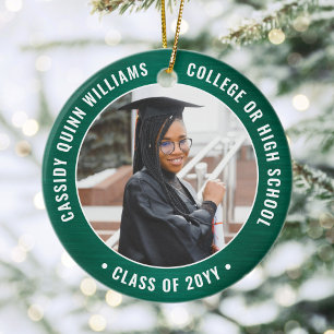 2 Foto Studenten Elegant Modern Grönt och Vit Julgransprydnad Keramik