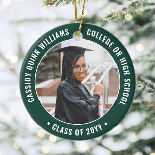 2 Foto Studenten Elegant Modern Grönt och Vit Julgransprydnad Keramik