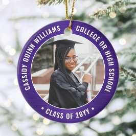 2 Foto Studenten Elegant Modern Lila och Vit Julgransprydnad Keramik