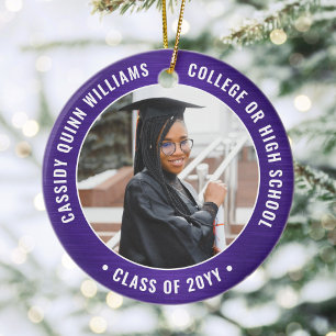 2 Foto Studenten Elegant Modern Lila och Vit Julgransprydnad Keramik