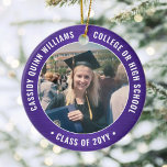 2 Foto Studenten Elegant Modern Lila och Vit Julgransprydnad Keramik<br><div class="desc">Minneshögtidlighålla student prestation med en elegant lila och vit anpassningsbar två foto runt studenten julprydnad. Bilder och all text är enkla att anpassa och kan vara olika framtill och bakåt. (IMAGE & TEXT DESIGN TIPS: 1) Lägg till blanksteg i början eller slutet om du vill justera skrivläget. 2) Om du...</div>