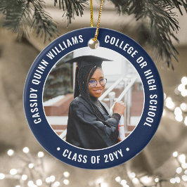 2 Foto Studenten Elegant Modern Navy Blue White Julgransprydnad Keramik