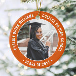 2 Foto Studenten Elegant Modern Orange och Vit Julgransprydnad Keramik<br><div class="desc">Minneshögtidlighålla student prestation med en elegant orange och vit anpassningsbar två foto runt studenten julprydnad. Bilder och all text är enkla att anpassa och kan vara olika framtill och bakåt. (IMAGE & TEXT DESIGN TIPS: 1) Lägg till blanksteg i början eller slutet om du vill justera skrivläget. 2) Om du...</div>