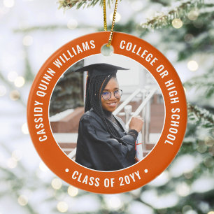 2 Foto Studenten Elegant Modern Orange och Vit Julgransprydnad Keramik