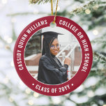 2 Foto Studenten Elegant Modern Red and White Julgransprydnad Keramik<br><div class="desc">Minneshögtidlighålla student prestation med en elegant röd och vit anpassningsbar två foto runt studenten julprydnad. Bilder och all text är enkla att anpassa och kan vara olika framtill och bakåt. (IMAGE & TEXT DESIGN TIPS: 1) Lägg till blanksteg i början eller slutet om du vill justera skrivläget. 2) Om du...</div>