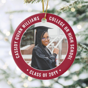 2 Foto Studenten Elegant Modern Red and White Julgransprydnad Keramik