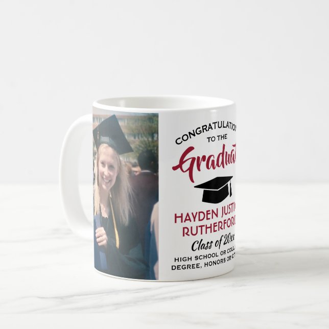 2 Foto Studenten Gratulerar Modern Red Black White Kaffemugg (Framsida vänster)