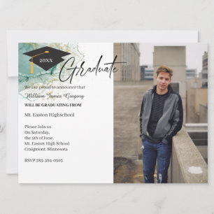 2 Foto Studenten Grönt Guld annons Card Inbjudningar