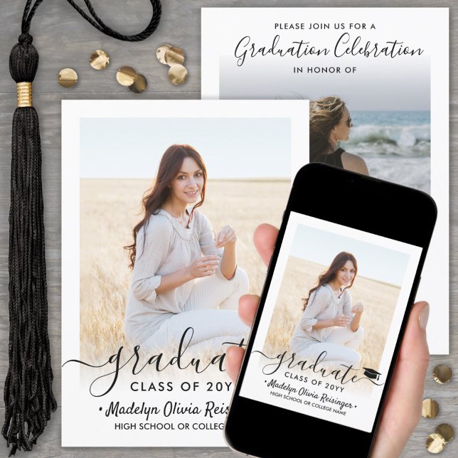 2 Foto Studenten Modern Simple Script-Elegant Inbjudningar (Skapare uppladdad)