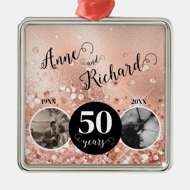 2 Foto "then and Now" Bröllop-årsdag Julgransprydnad Metall (Framsidan)