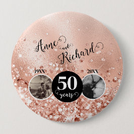 2 Foto "then and Now" Bröllop-årsdag Knapp