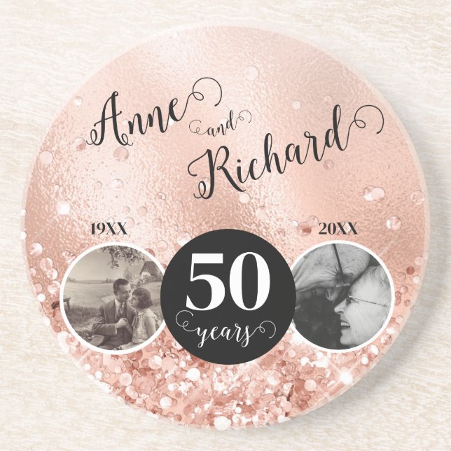 2 Foto "then and Now" Bröllop-årsdag Underlägg (Framsidan)