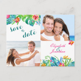 2 Foto Tropisk Strand Rosa Turkos Blommig Ombre Meddelande Vykort