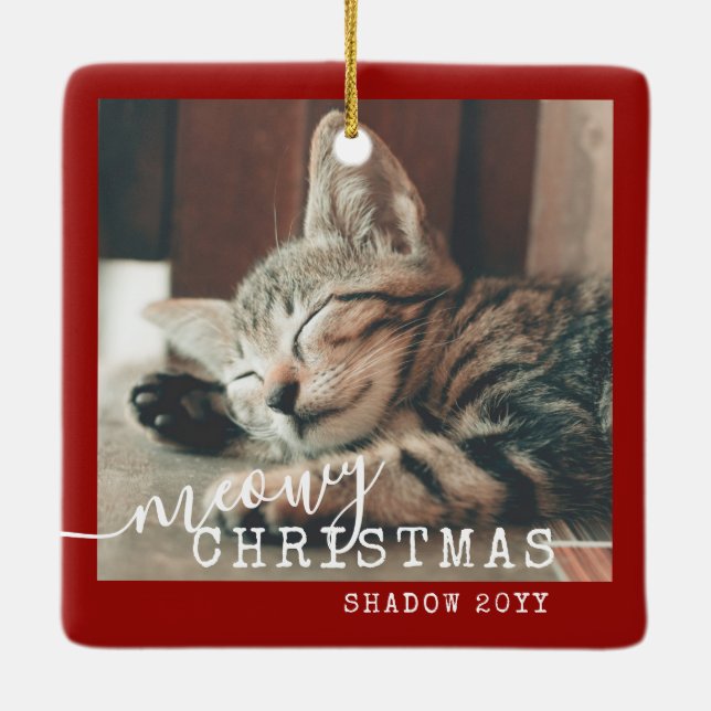2 Foto två katter Meowy jul Rustic Red Julgransprydnad Keramik (Baksida)