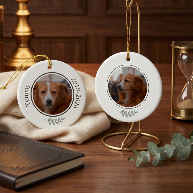 2-Foto Tyst Lyxig Husdjur Minnessaker Julgransprydnad Keramik (2-Photo Quiet Luxury Pet Memorial Keepsake Ceramic Ornament)