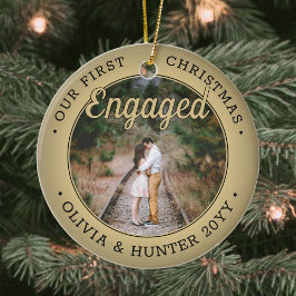 2 Foto vår första jul Engagerad i Svarta och Guld Julgransprydnad Keramik