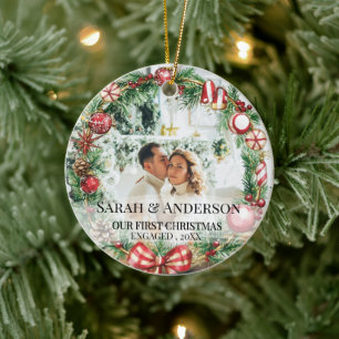 2 Foto vår första jul Engagerad, Zear Julgransprydnad Keramik