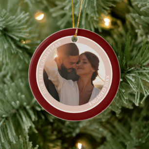 2 Foto Vår första julklapp - Beige Julgransprydnad Keramik