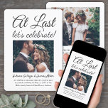 2 Foto vid förra bröllopsmottagningen i Firande Inbjudningar<br><div class="desc">Familjen inbjudan och vänner till en helt enkelt elegant giftermål firande med den här snyggten, modern "Last Låt oss Celebrate" 2-fotobröllopsinbjudan. Alla formuleringar är enkla att anpassa för varje händelsetyp, inklusive ett mottagningsbevis endast efter party, vow-förnyelseceremoni, sekvel bröllop, 1:a årsjubileum, cocktail eller middag party. Anpassa den så att den innehåller...</div>