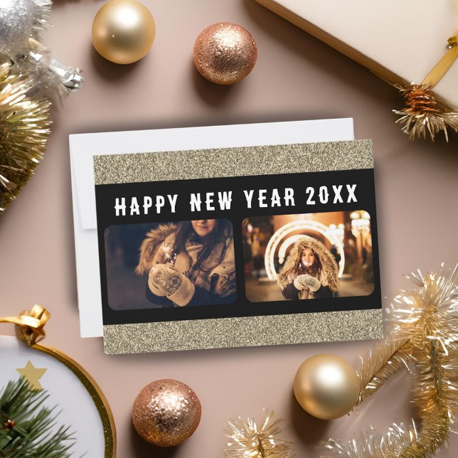 2 Fotocollage Guld Glitter Gott Nytt År 2026  Julkort (Skapare uppladdad)
