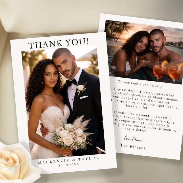 2 Fotografier Personlig Bröllopsfest Med Meddeland Tack Kort (2 Photographs Personalized Wedding With Message Thank You Card by Ricaso.  stunning, simple & chic )