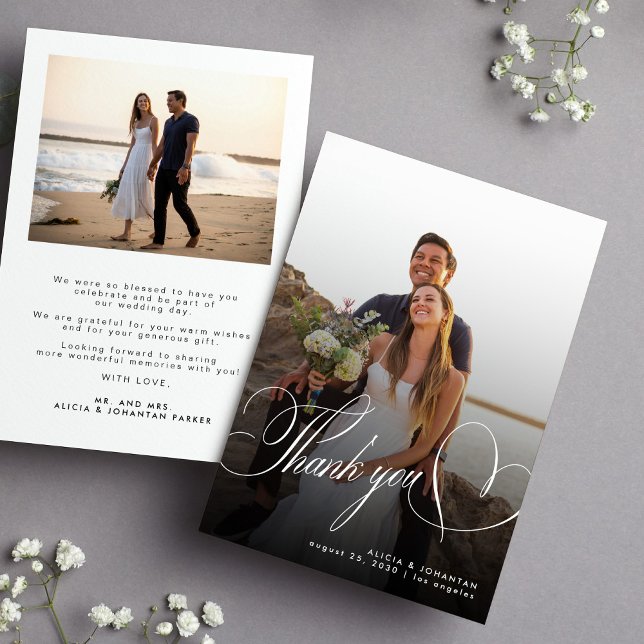2 fotokalligrafiskript enkelt bröllop tack kort (Skapare uppladdad)