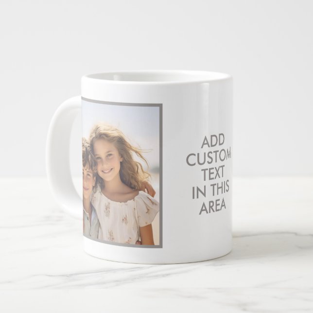 2 Fotokollage - Enkel grå kant och text Jumbo Mugg (Framsida vänster)