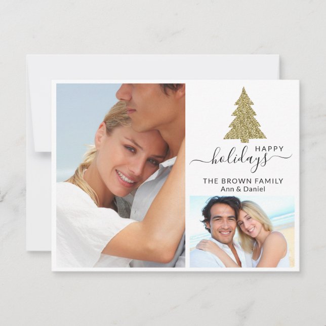 2 Fotokollage Guld Glitter Julgran Lycklig Julkort (Framsida)