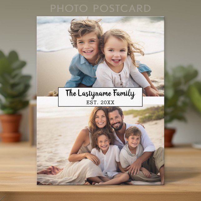 2 Fotokollage med text för familjenamn Vykort (Custom Photo Postcard)