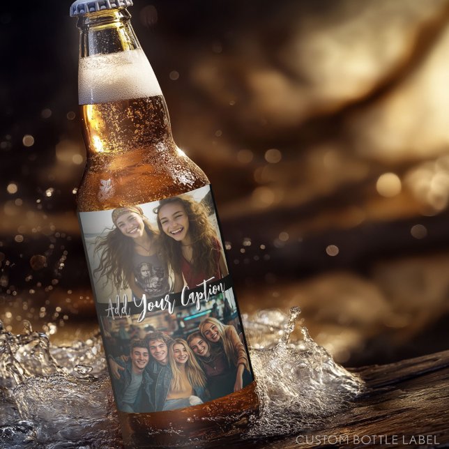 2 Fotokollage med Trendigets skripttitel Ölflaska Etikett (Custom Beer Bottle Label - Photo Label)