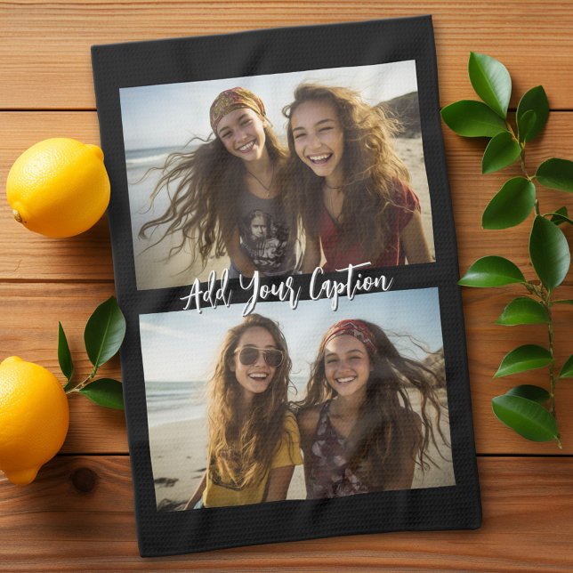 2 Fotokollage med Trendigets skripttitel - svart Kökshandduk (Custom Kitchen Towel with Photo Collage)