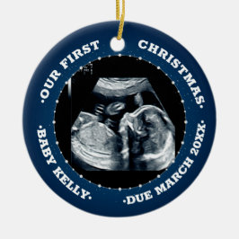 2 fotomeddelande Gravid Förväntande föräldrar Julgransprydnad Keramik