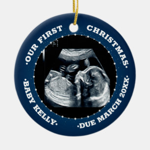 2 fotomeddelande Gravid Förväntande föräldrar Julgransprydnad Keramik