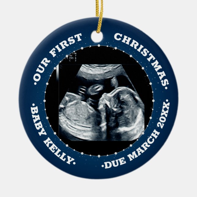 2 fotomeddelande Gravid Förväntande föräldrar Julgransprydnad Keramik (Framsidan)