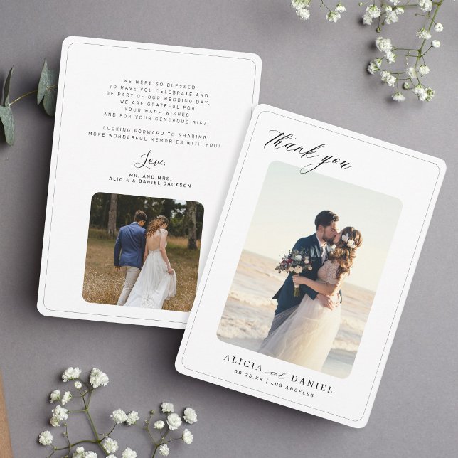 2 fotominimalistisk elegant, typografi bröllop tack kort (Skapare uppladdad)