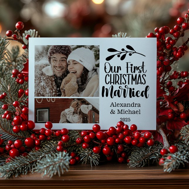 2 Fotominimialist vår första jul gift Julkort (Skapare uppladdad)