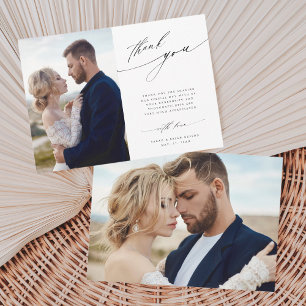 2 Fotomodern Chic Calligraphy Bröllop Tack Kort
