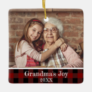 2 Fotomormas Joy Red Buffalo Plaid Julgransprydnad Keramik