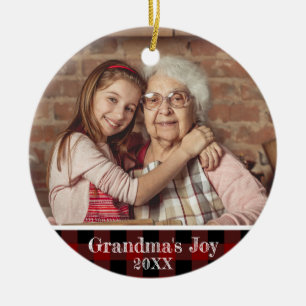 2 Fotomormas Joy Red Buffalo Plaid Julgransprydnad Keramik