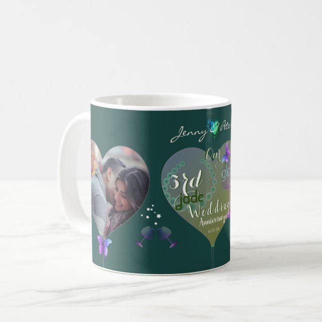 2 Foton 3:e Jade Glass Bröllop-årsdagen Kaffemugg (Framsida vänster)