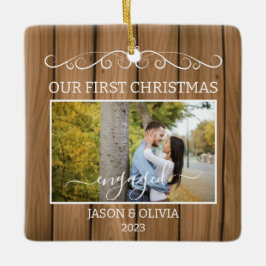 2 Foton Första julen - Engagerade träbrickor Julgransprydnad Keramik