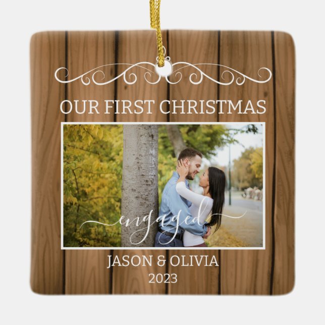 2 Foton Första julen - Engagerade träbrickor Julgransprydnad Keramik (Framsida)