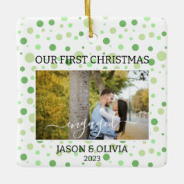 2 Foton Grönt Polka-punkt första julen Engagerad Julgransprydnad Keramik