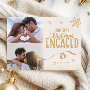 2 foton Guld Glitter Första jul Engagerad Julkort