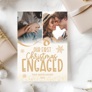 2 foton Guld Glitter Första jul Engagerad Julkort