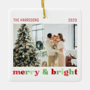 2 foton Merry & Bright Family God-jul Färg Julgransprydnad Keramik